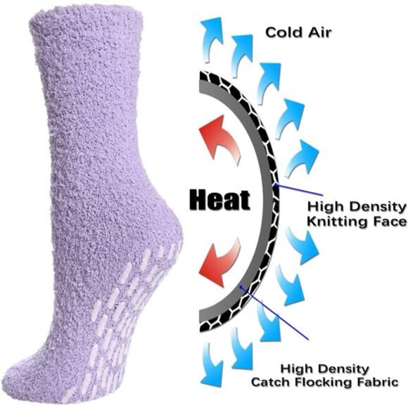 Non Slip Socks for Women Winter Warm Cozy Fuzzy Slipper Socks Soft Fluffy - Picture 5 of 7